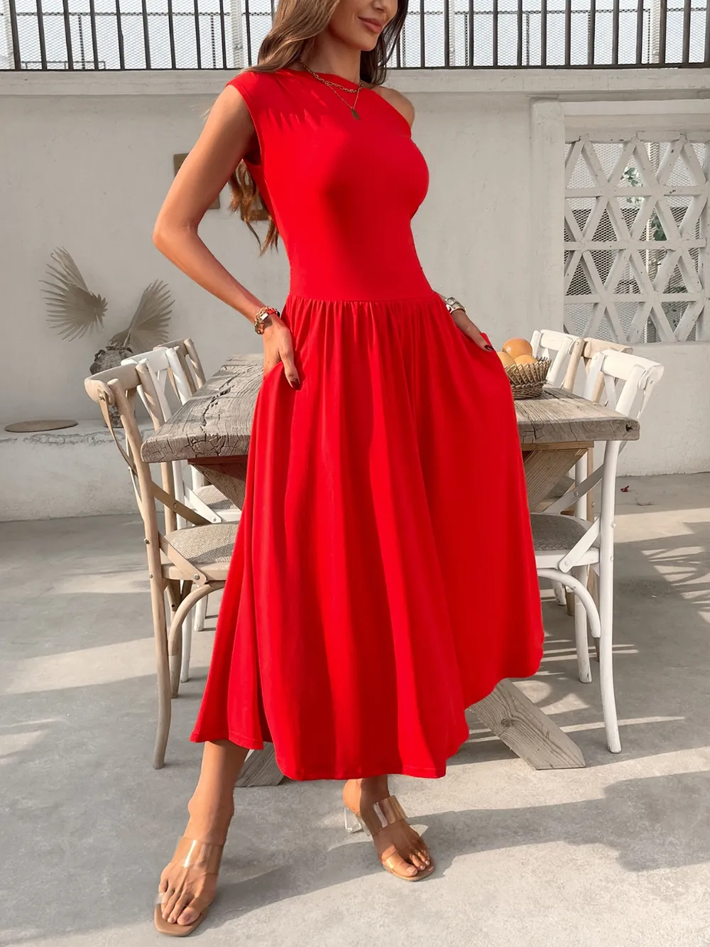 Single Shoulder Midi Dress with Pockets, image 15