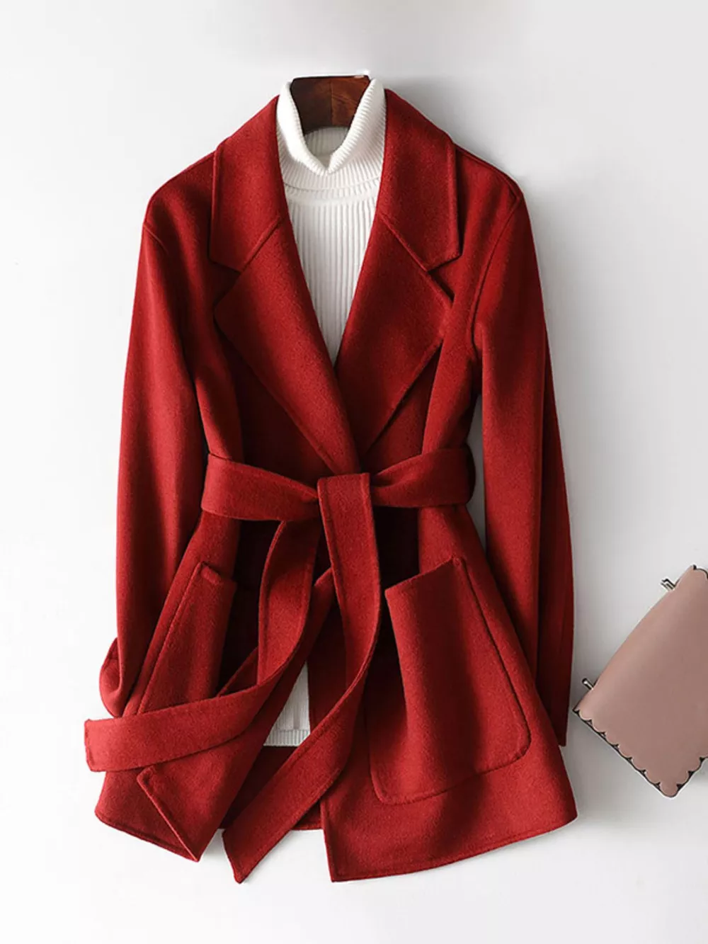 Double-Sided Wool Coat with Belted, image 12