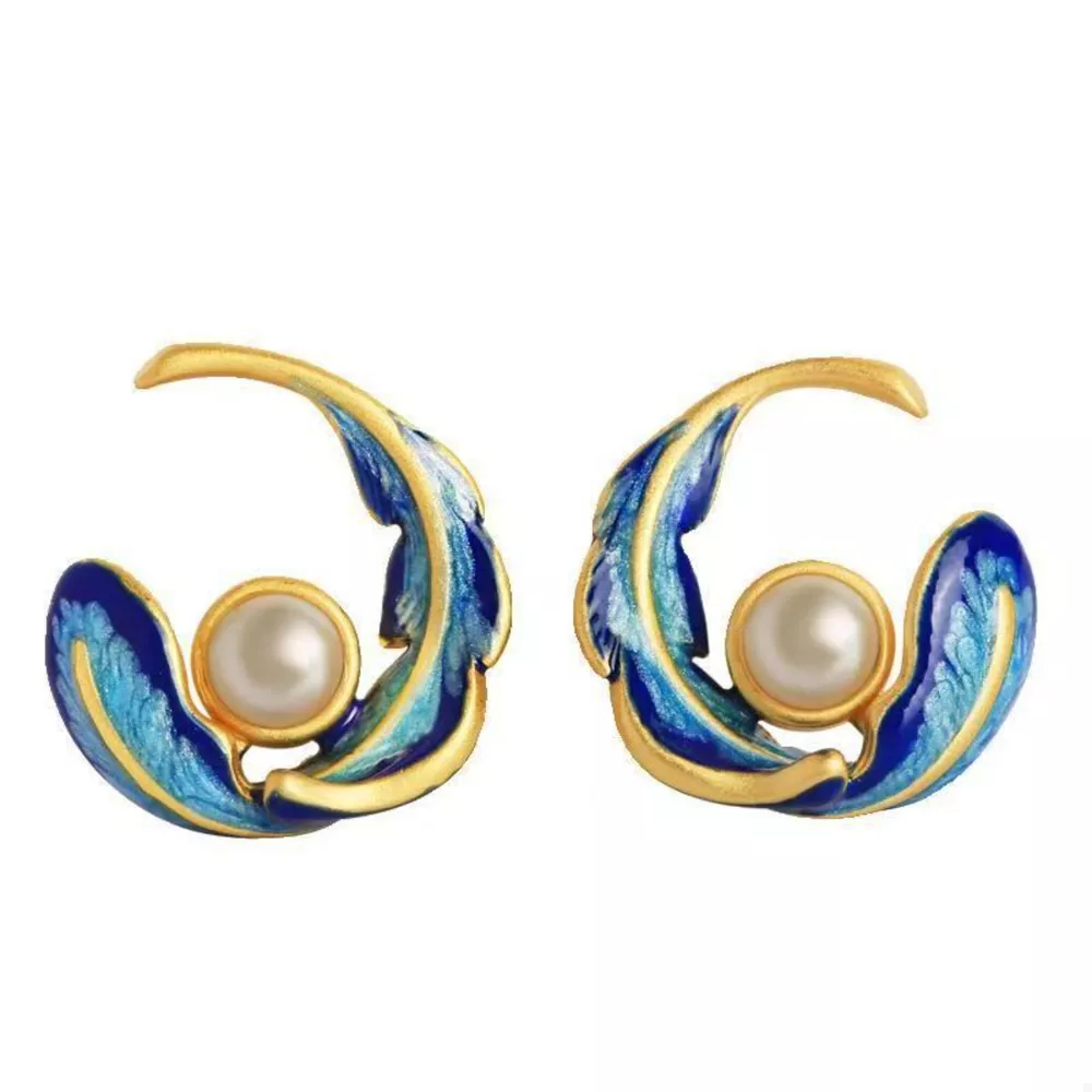 Feather Pearl Stud Earrings, image 5