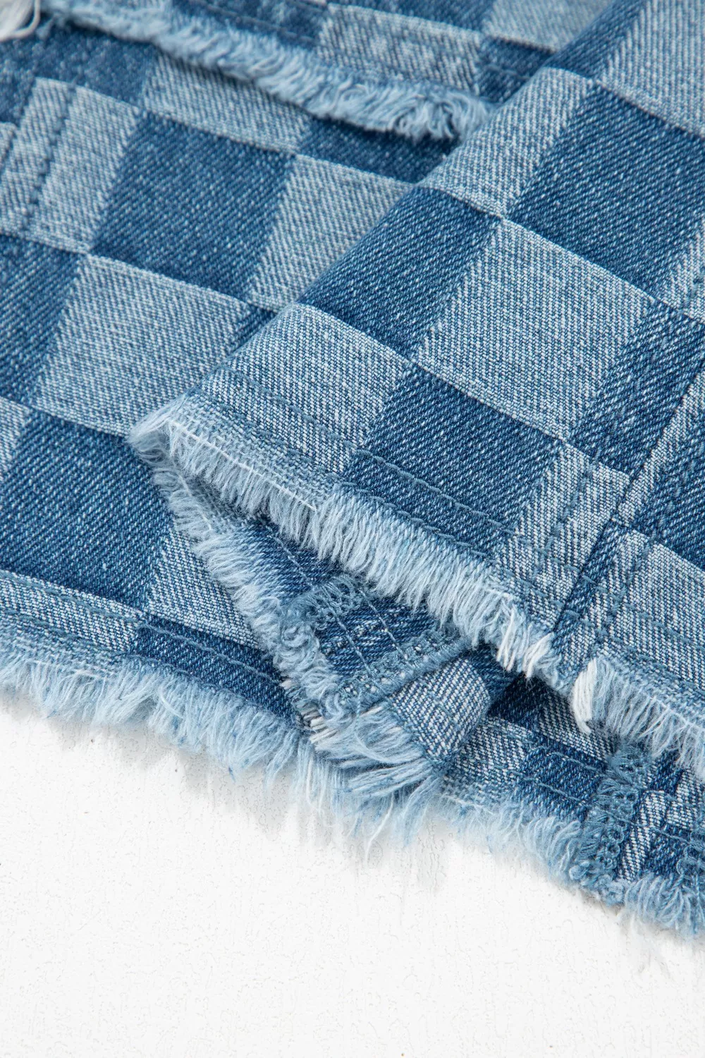 Frayed Hem Checkered Denim Mini Dress, image 11