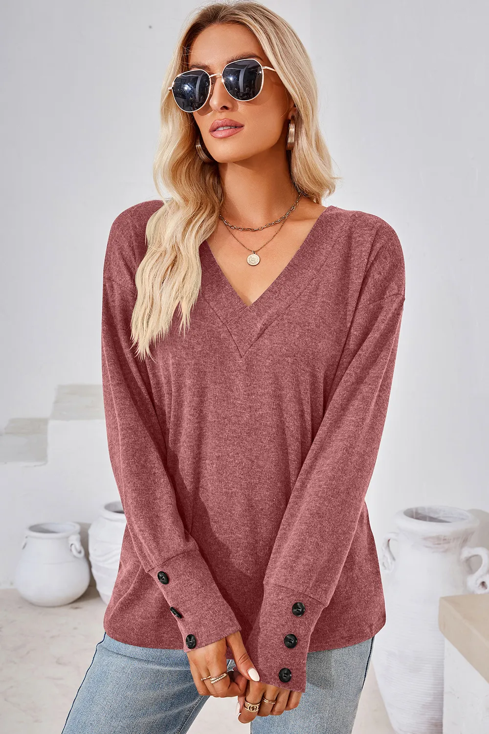 V-Neck Dropped Shoulder T-Shirt, image 25