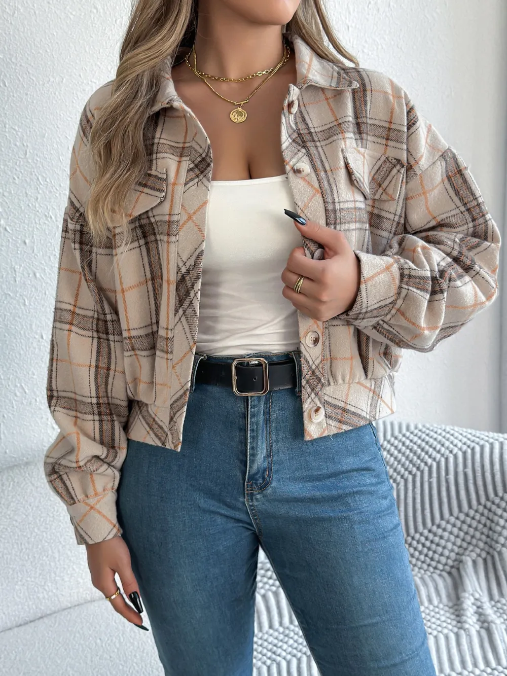 Plaid Button Up Long Sleeve Jacket, image 23