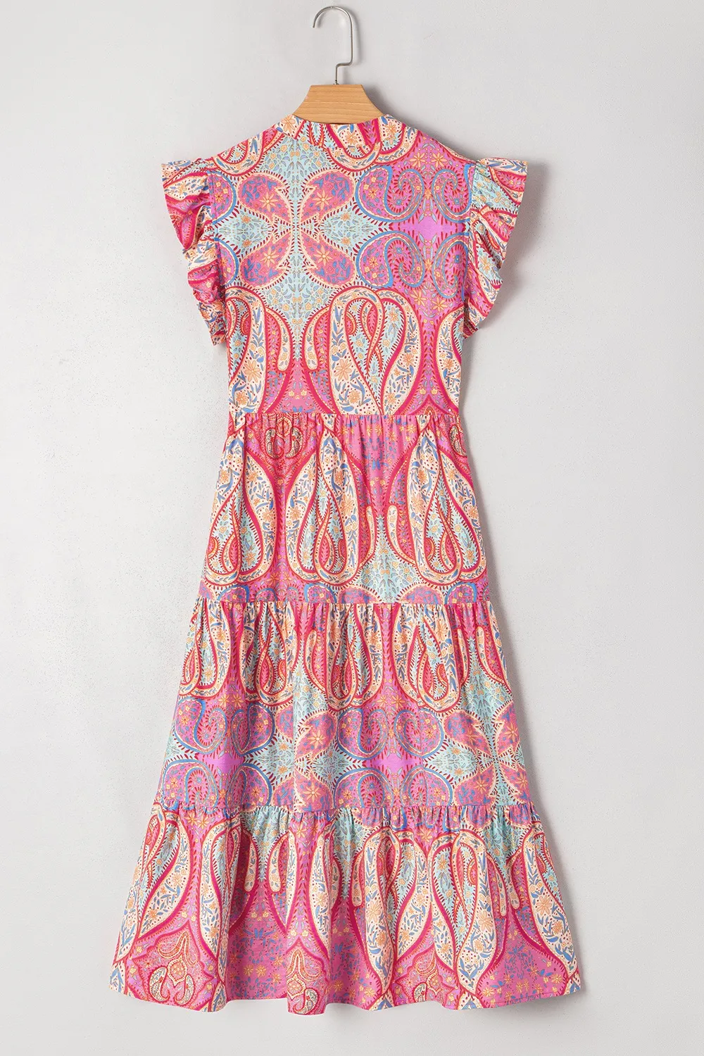Tribal Paisley Print Ruffled Sleeve Notch Neck Midi Dress, image 8