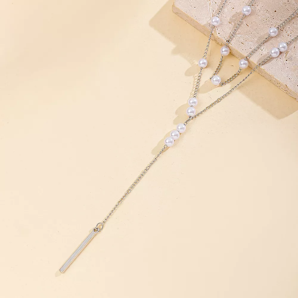 Double Layered Pearl Y-Shaped Necklace, image 4