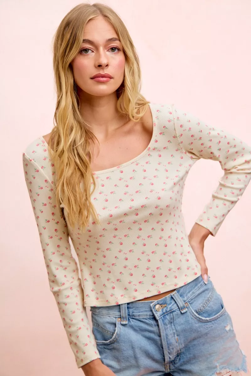 BiBi Floral Printed Spandex Jersey Long Sleeve Top, image 5