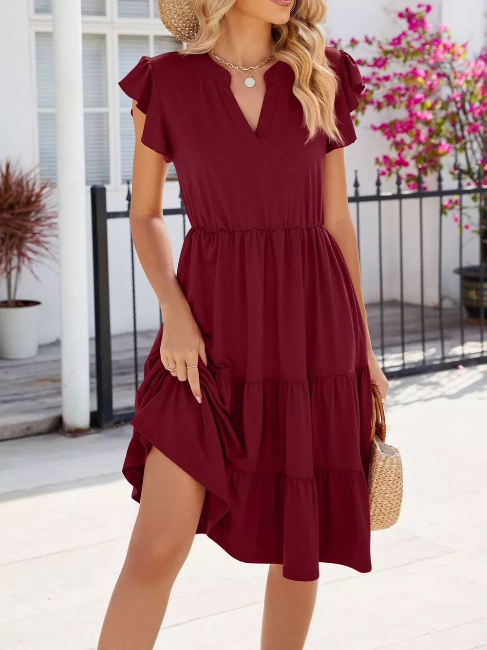 Ruffled Notched Tiered Midi Dress, image 16