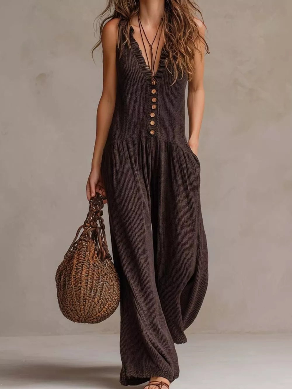 V-Neck Sleeveless Wide Leg Jumpsuit, image 5