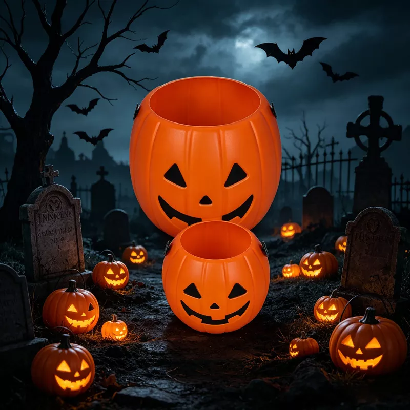 Halloween Decorative Pumpkin Bucket with Handle Set, image 6