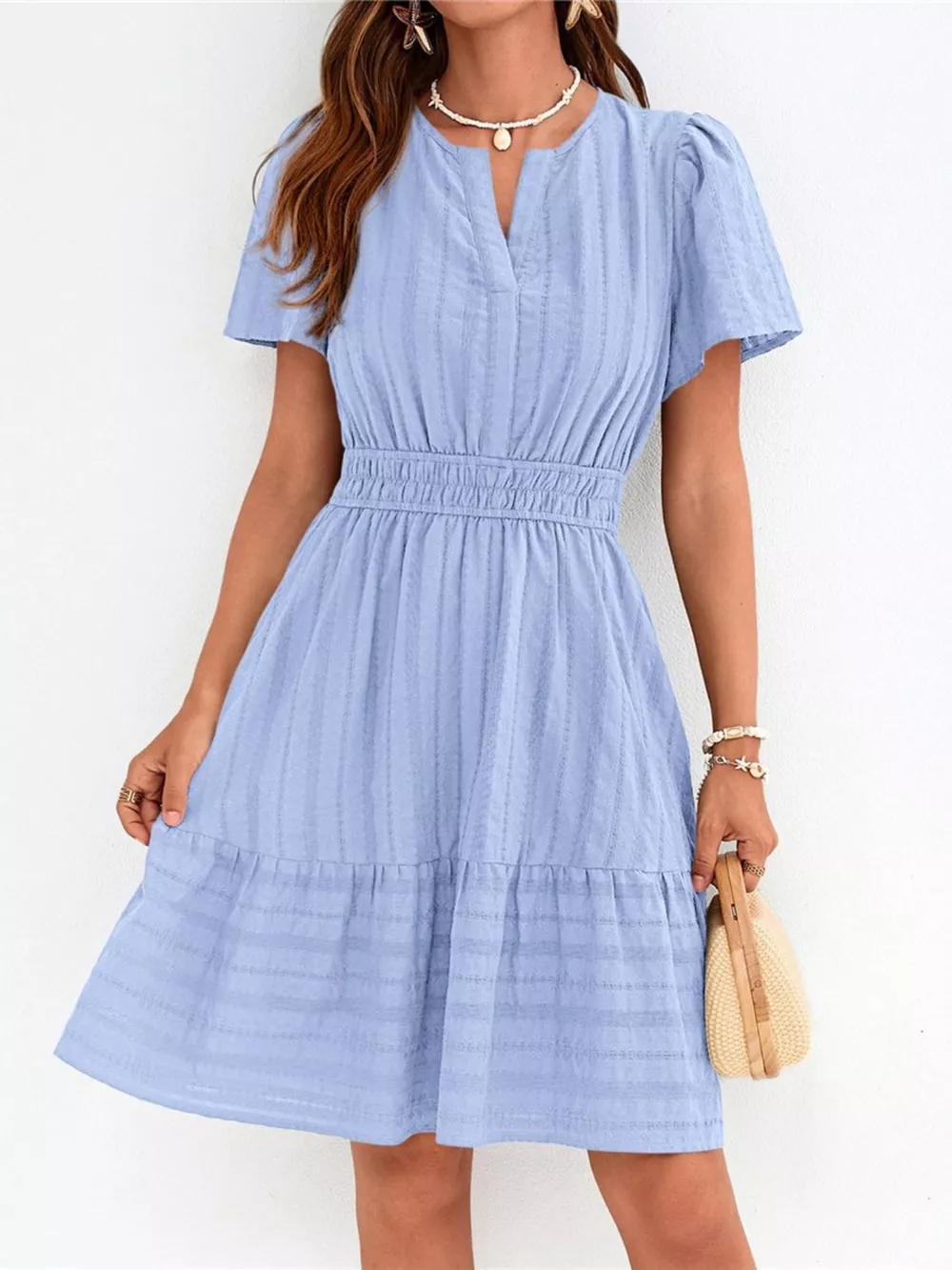 Short Sleeve Smocked Waist Tiered Dress, image 9