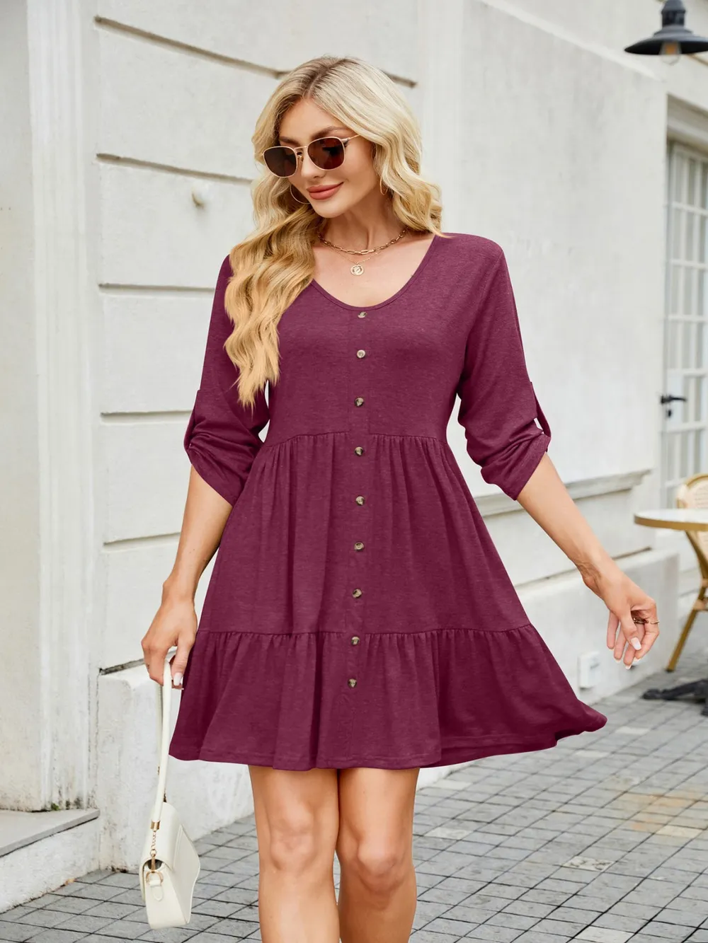 Tiered Ruched V-Neck Mini Dress, image 5