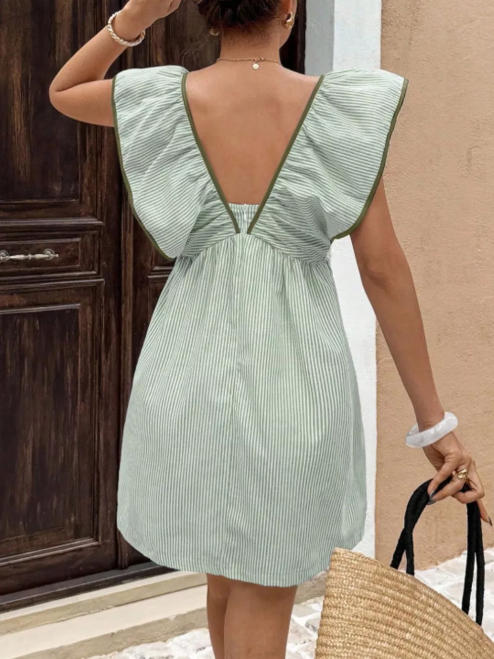 Striped Ruffle Sleeve Mini Dress, image 13