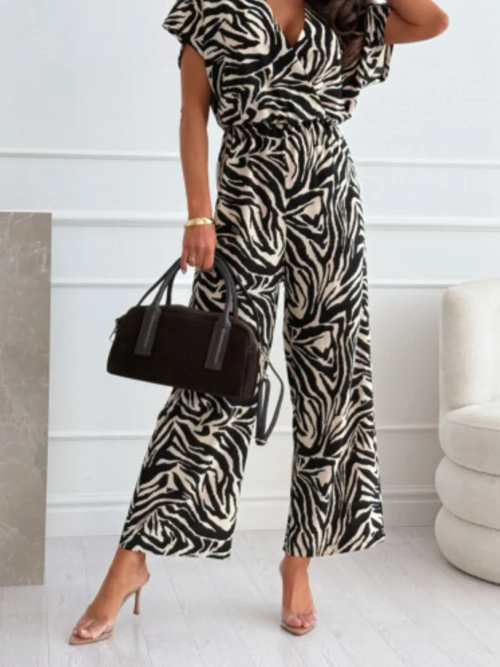 Leopard Print Short Sleeve Wide Leg Jumpsuit, image 4