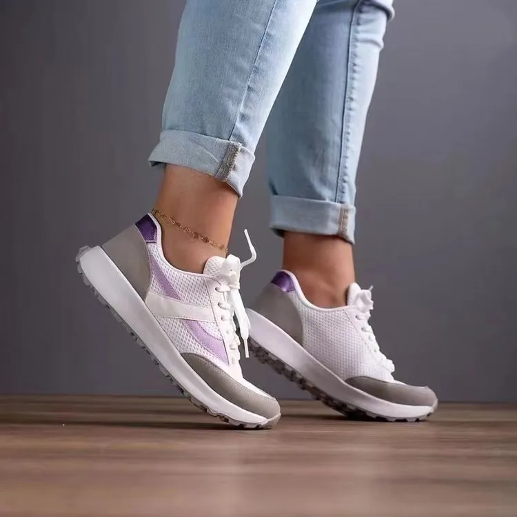 Mesh Contrast Round Toe Sneakers, image 3