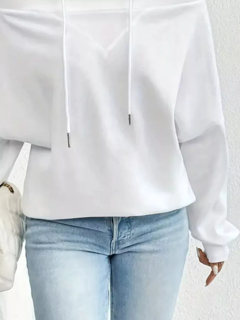 Full Size Off-Shoulder Drawstring Long Sleeve Top Plus Size, image 12