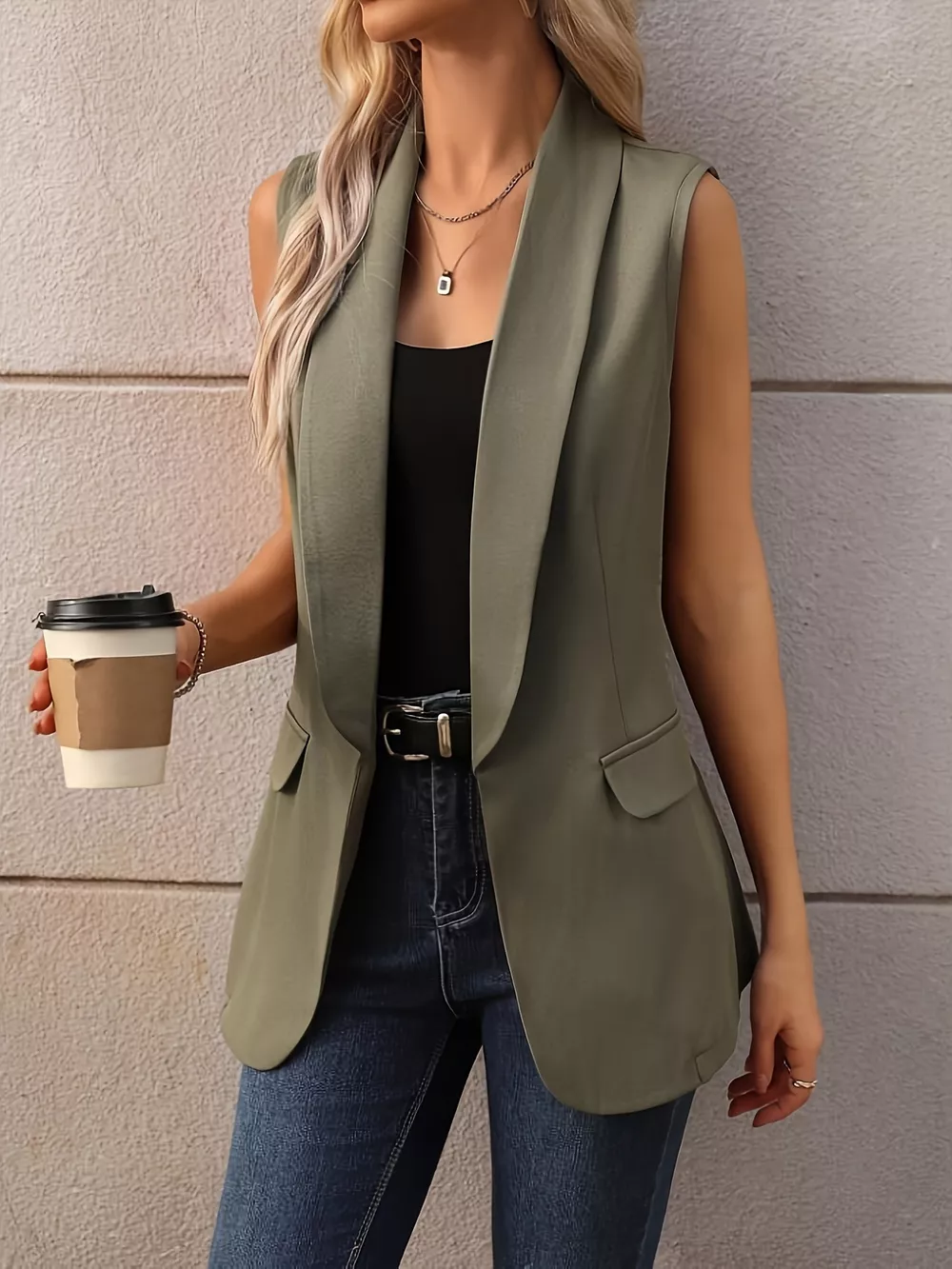 Sleeveless Shawl Collar Vest Coat, image 6