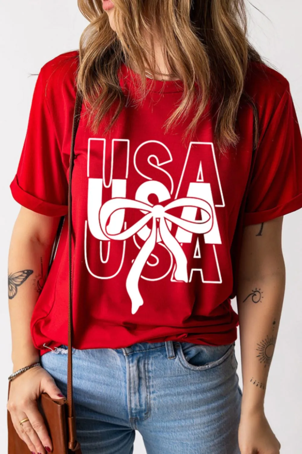 Patriotic USA Bow Graphic T-Shirt, image 7