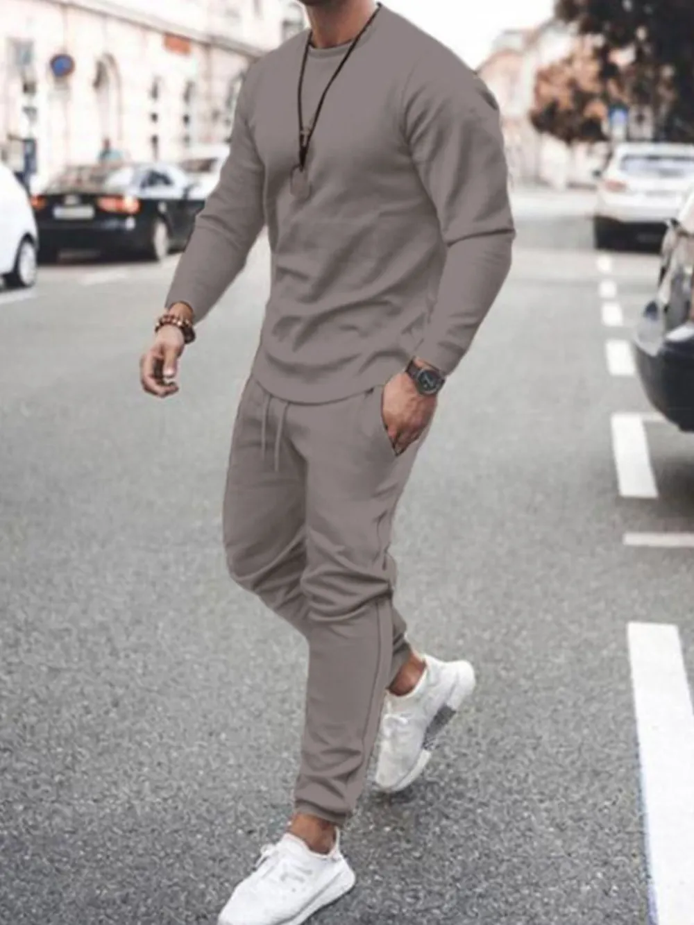 Men's Full Size Round Neck Long Sleeve Top and Pants Set Plus Size, image 4