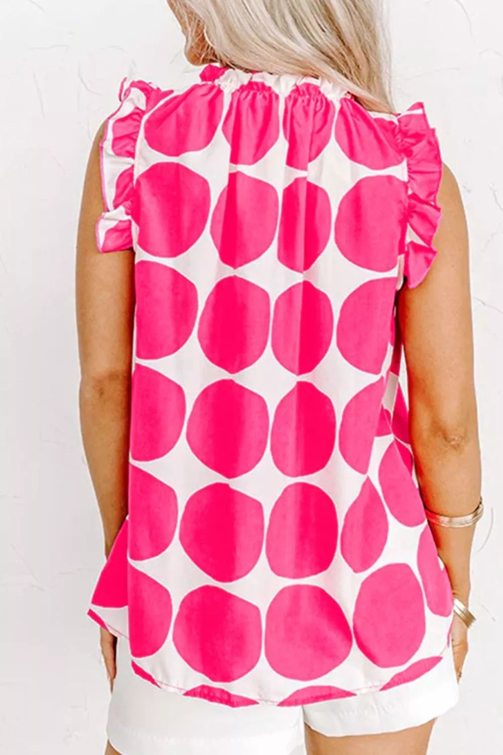 Polka Dot Print Frilled Round Neck Shift Tank Top, image 2