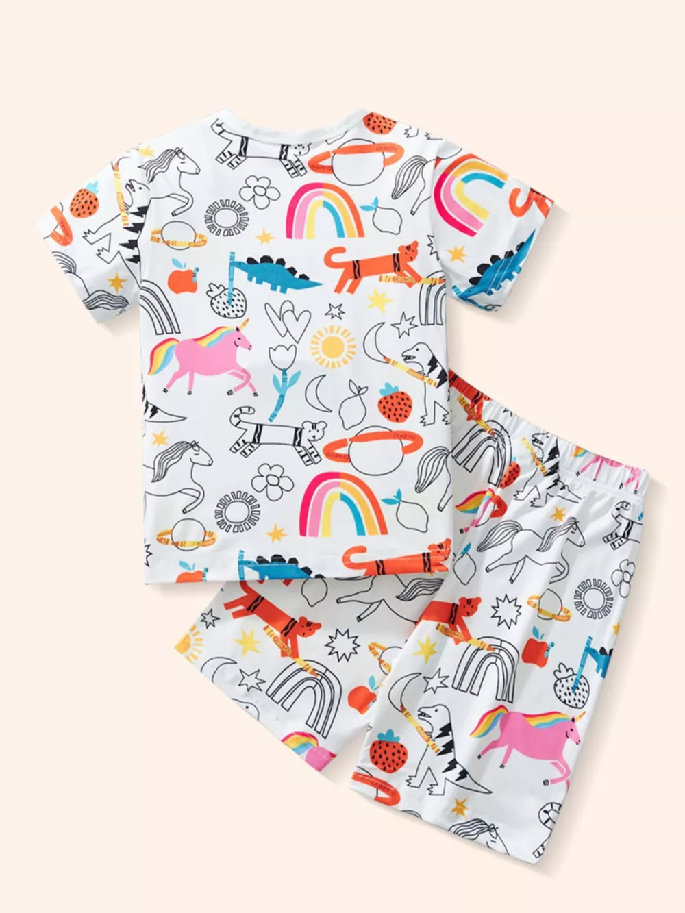 Children's Cartoon Print Round Neck Tee and Shorts Set, image 4