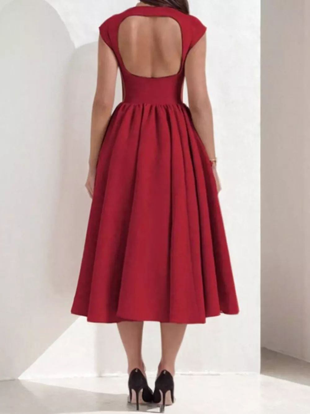 Full Size Cap Sleeve A-Line Midi Dress Plus Size, image 7