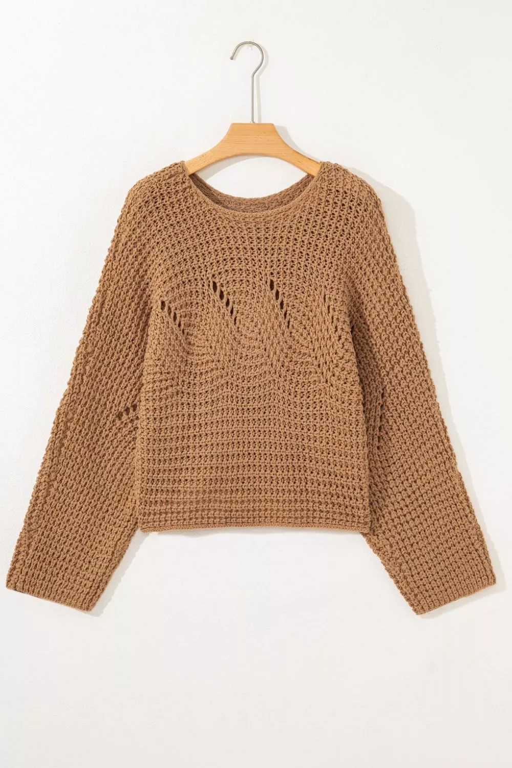Hollowed Detail Wide Sleeve Loose Pullover Sweater, image 7
