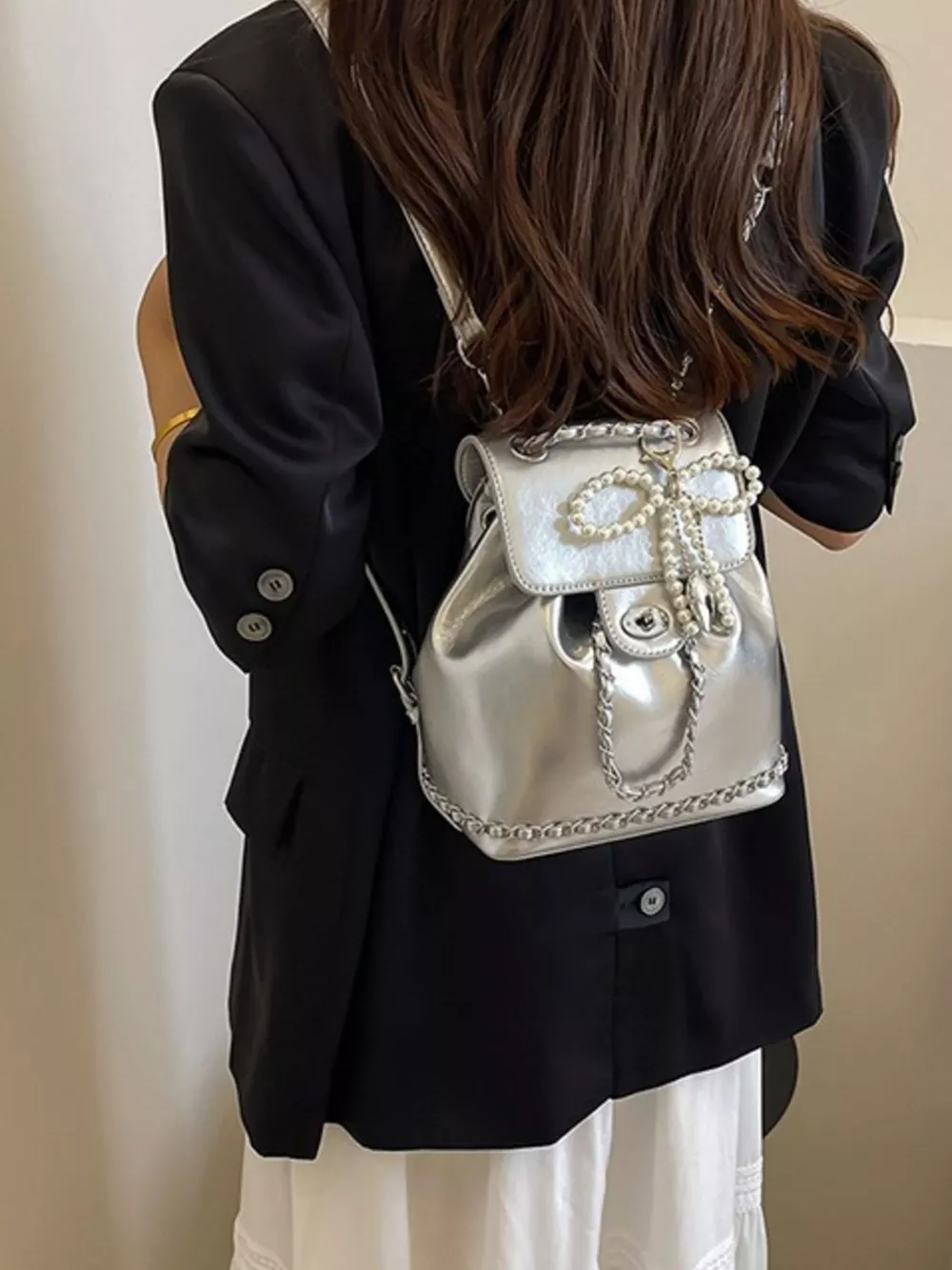 Pearl Decor Backpack Bag, image 8