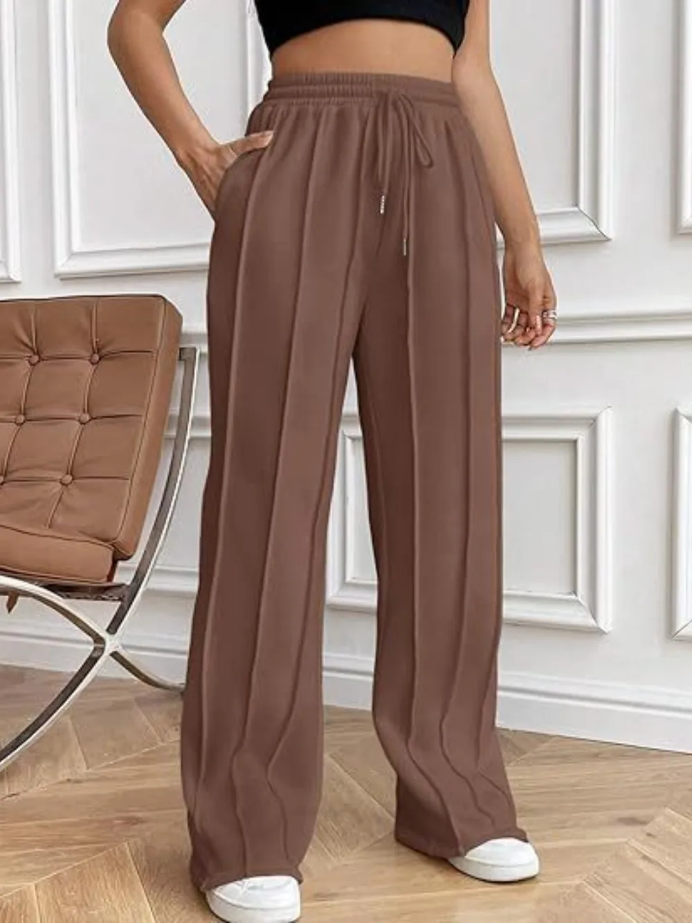 Drawstring Wide Leg Pants with Pockets, image 10