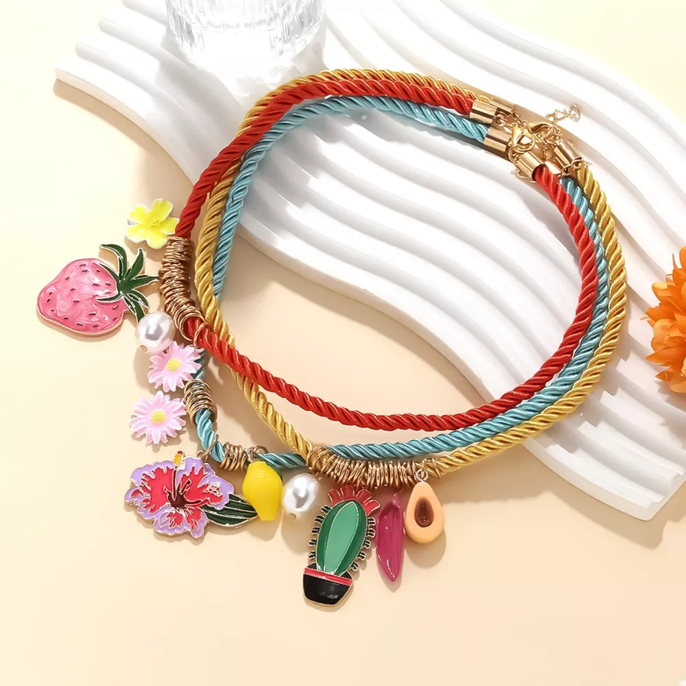 3 Piece Colorful Rope Charm Necklace, image 2