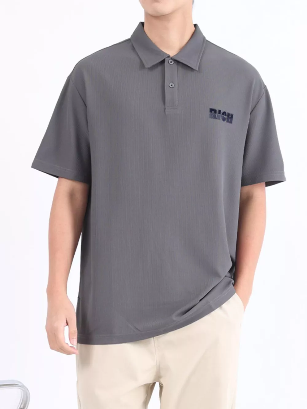 Men's Plus Size Button Detail Short Sleeve Polo, image 2