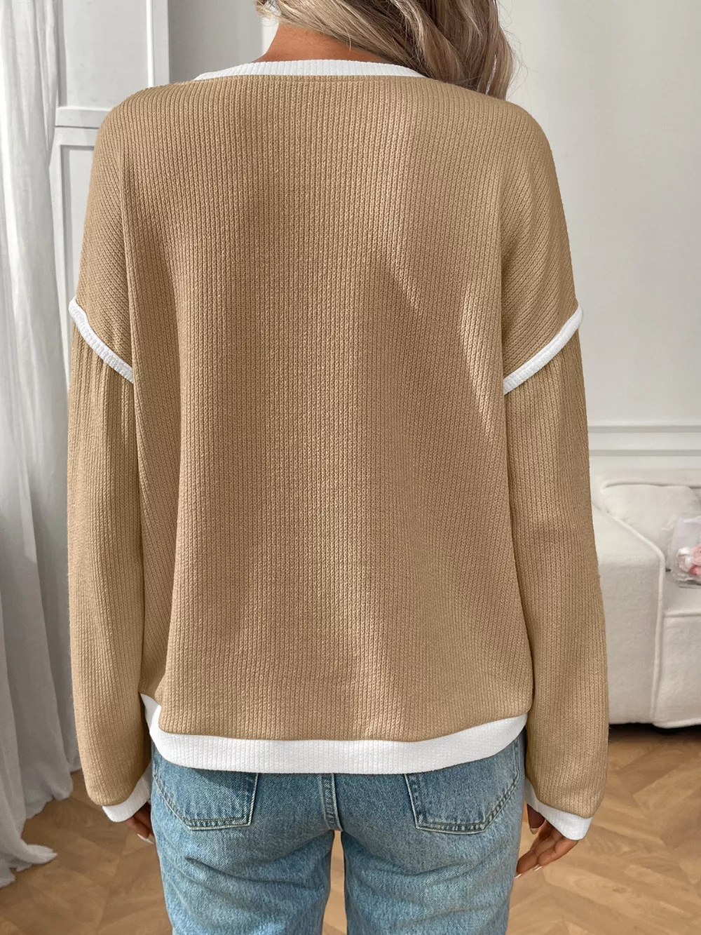 Ribbed Knit Contrast Trim Sweater, image 22