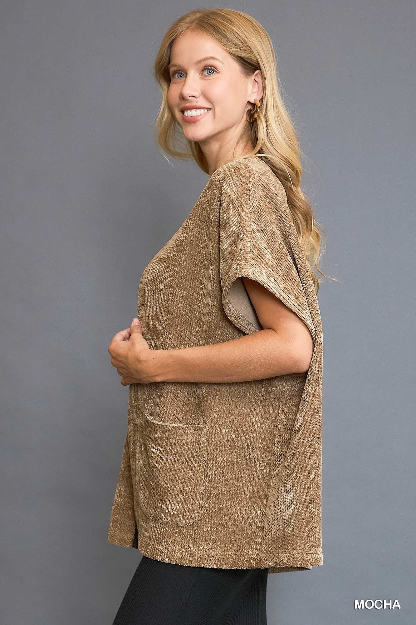 Open Front Knit Cardigan with Front Pockets, image 2