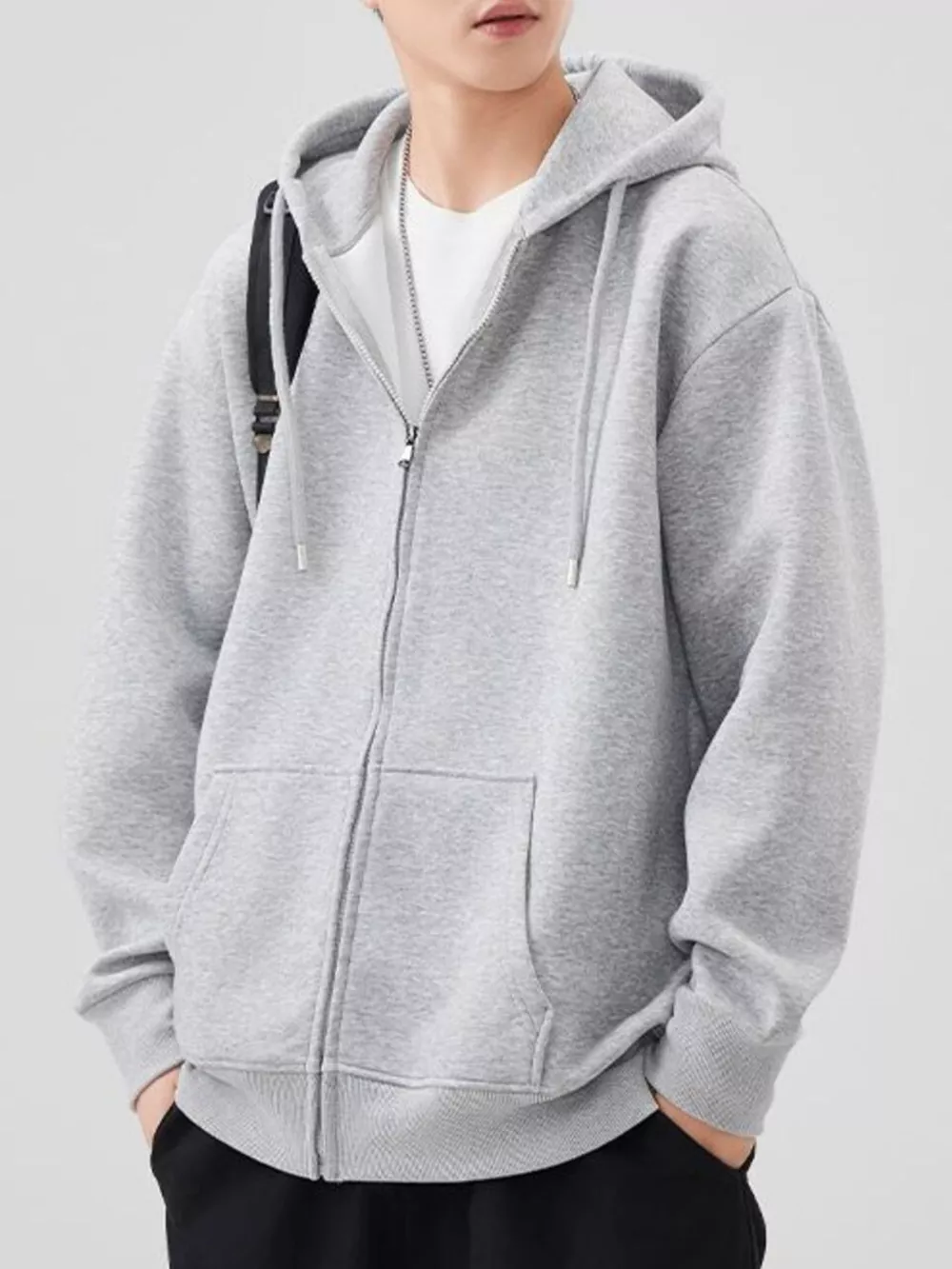 Men's Plus Size Solid Color Zip-Up Hoodie, image 4