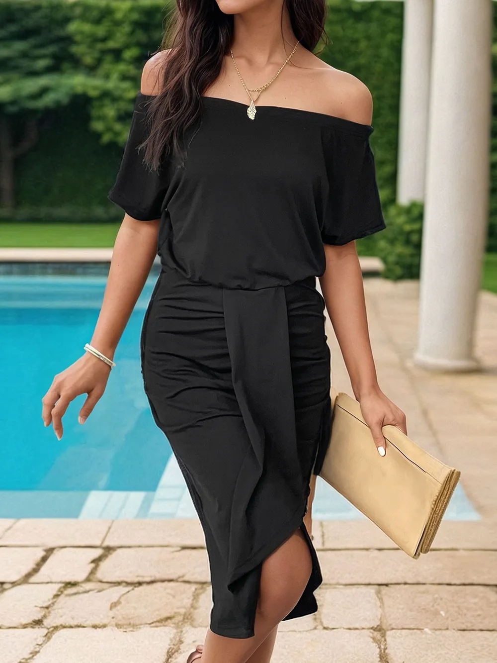 Ruched Off-Shoulder Dress, image 4