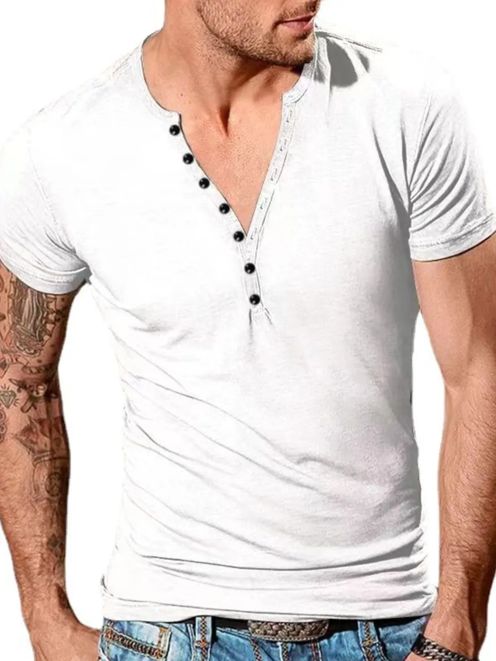Men's Full Size Button Detail Short Sleeve Top Plus Size, image 10