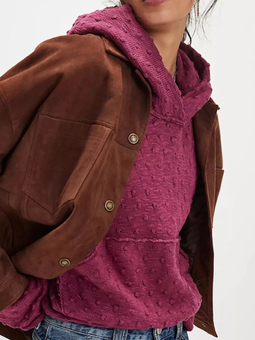 Textured Dot Knit Long Sleeve Hooded Sweater, image 6