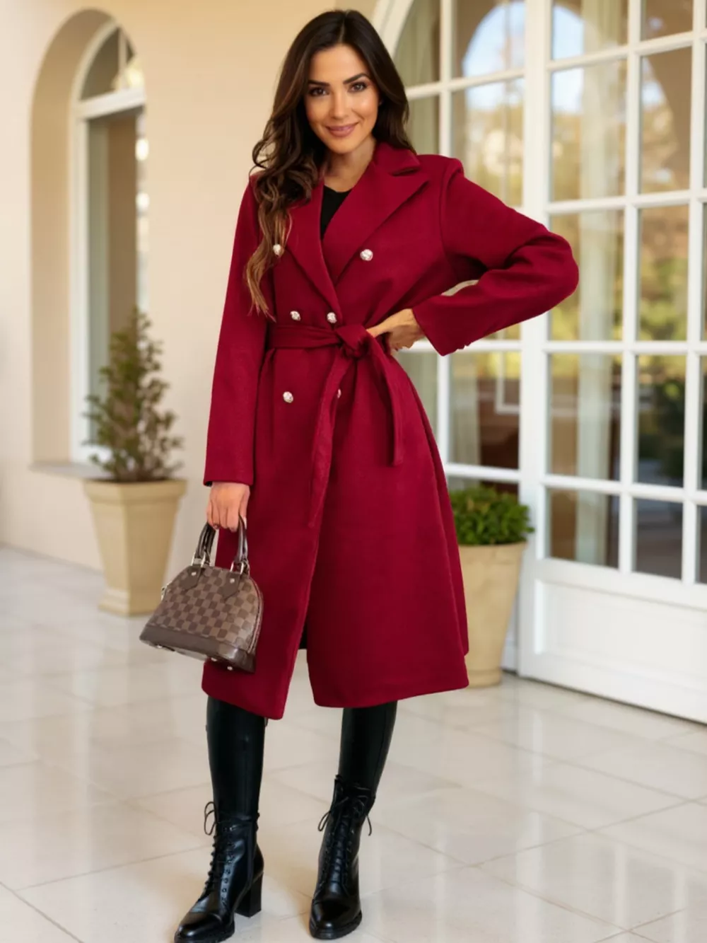 Double-Breasted Tie Waist Overcoat, image 9