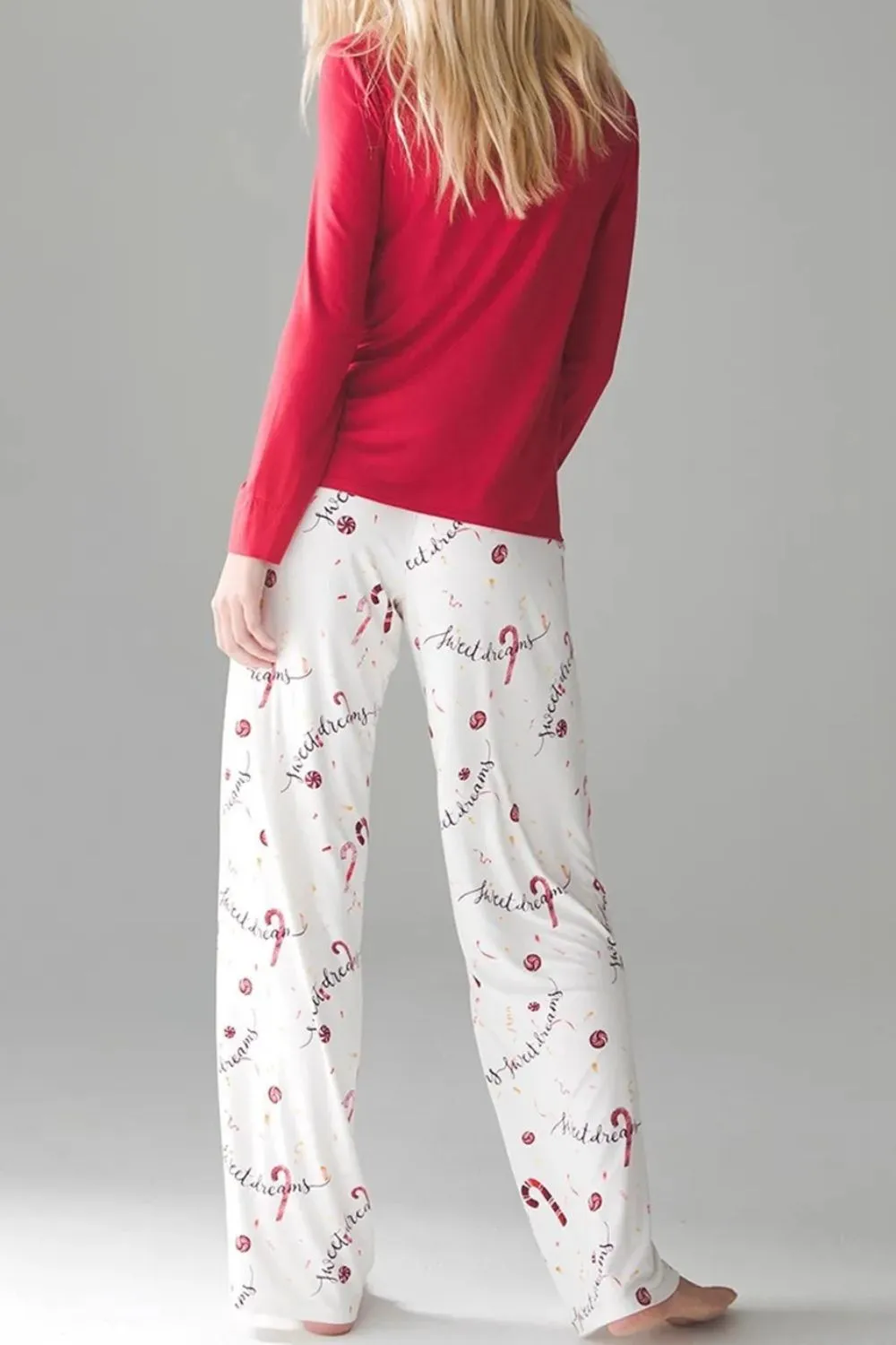 Round Neck Long Sleeve Top and Printed Pants Lounge Set, image 3