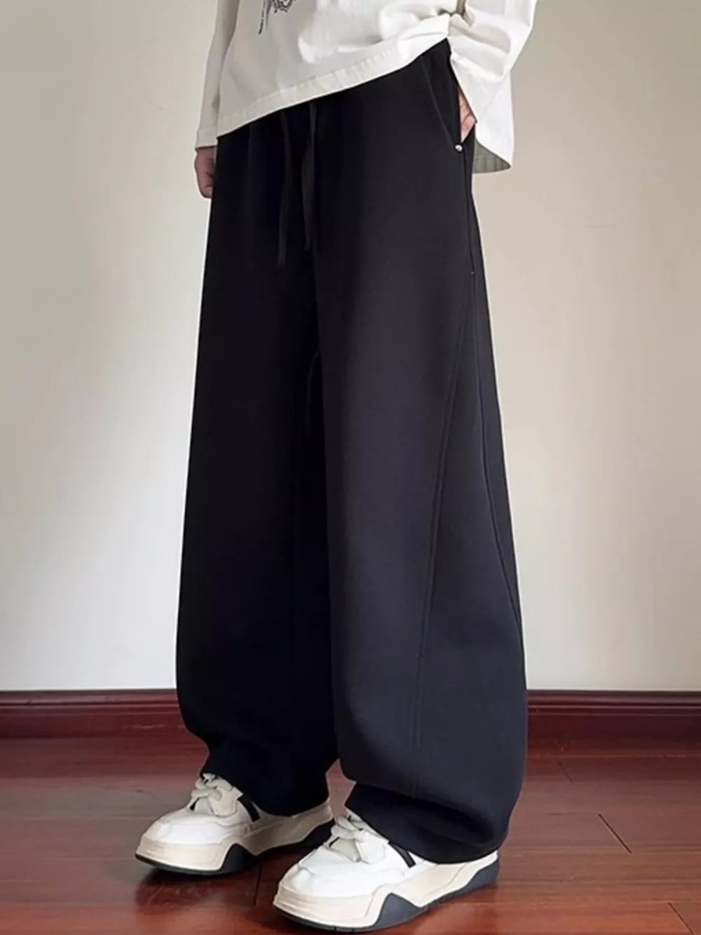 Men's Plus Size Drawstring Wide Leg Pants, image 2