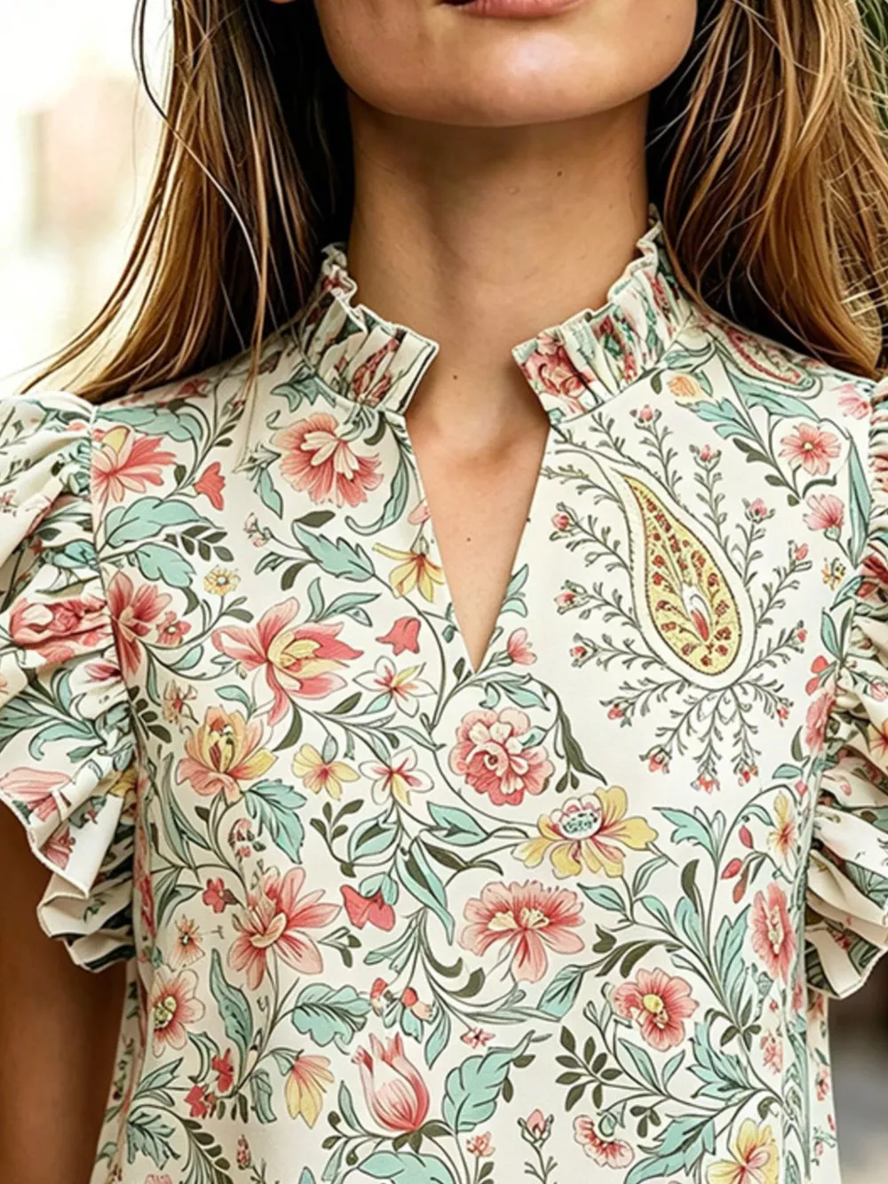 Printed Ruffle Sleeve Blouse, image 6