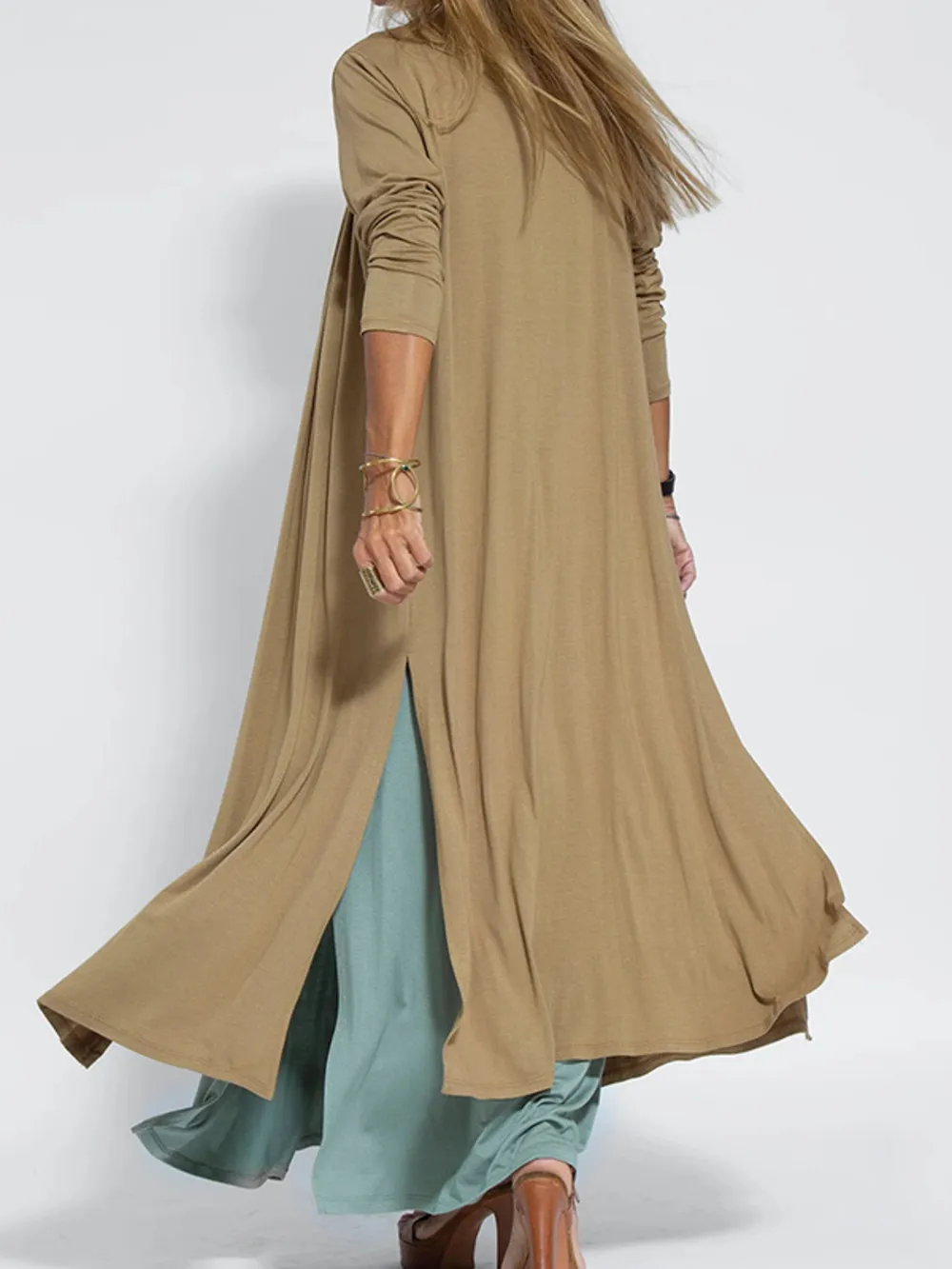 Full Size Open Front Side Slit Longline Cardigan Plus Size, image 8