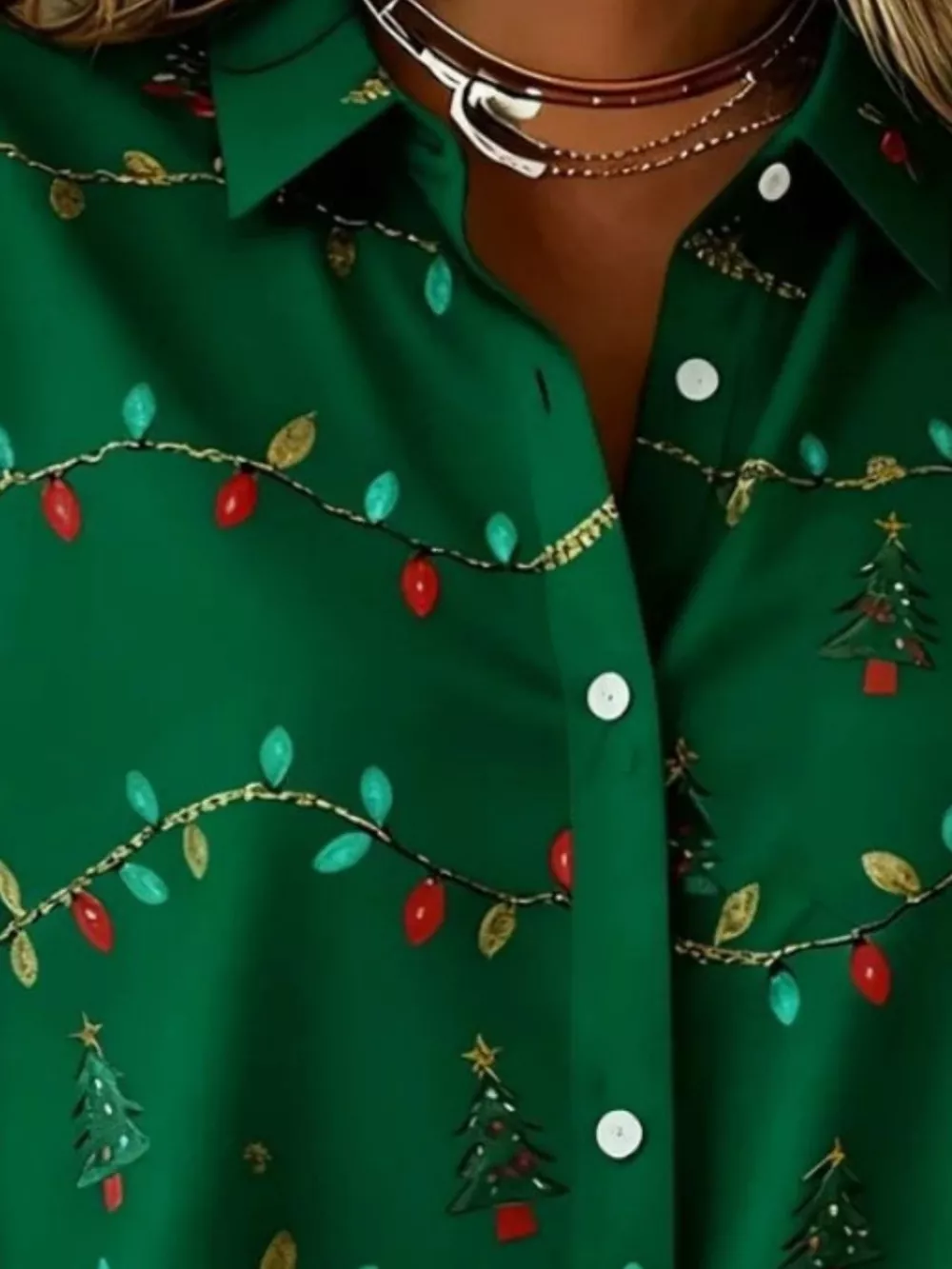 Full Size Christmas Tree Print Long Sleeve Button-Down Shirt Plus Size, image 8