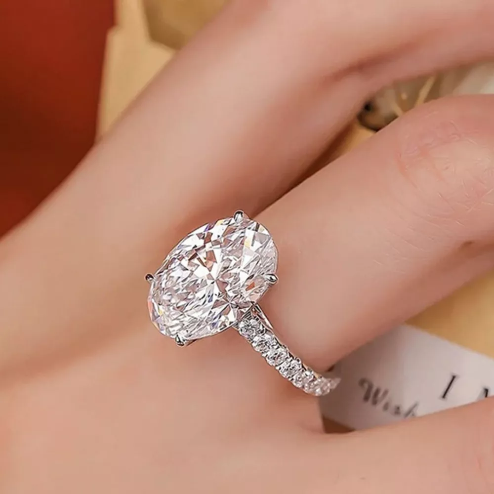 3 Carat 925 Sterling Silver Moissanite Oval Ring, image 3