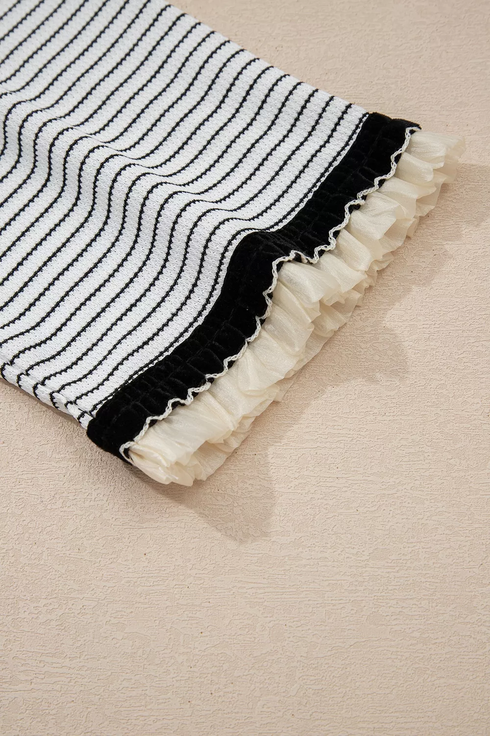 Stripe Contrasted Ruffle Trim Loose Long Sleeve Top, image 12