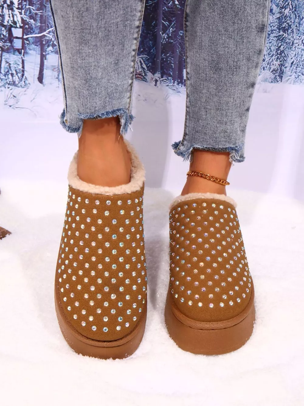 Rhinestone Round Toe Platform Slippers, image 6
