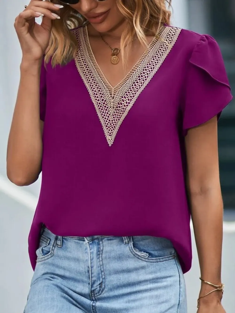 V-Neck Petal Sleeve Blouse, image 21