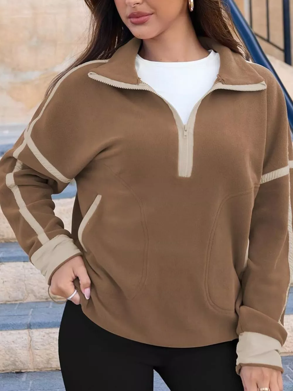 Half Zip Dropped Shoulder Sweatshirt, image 13