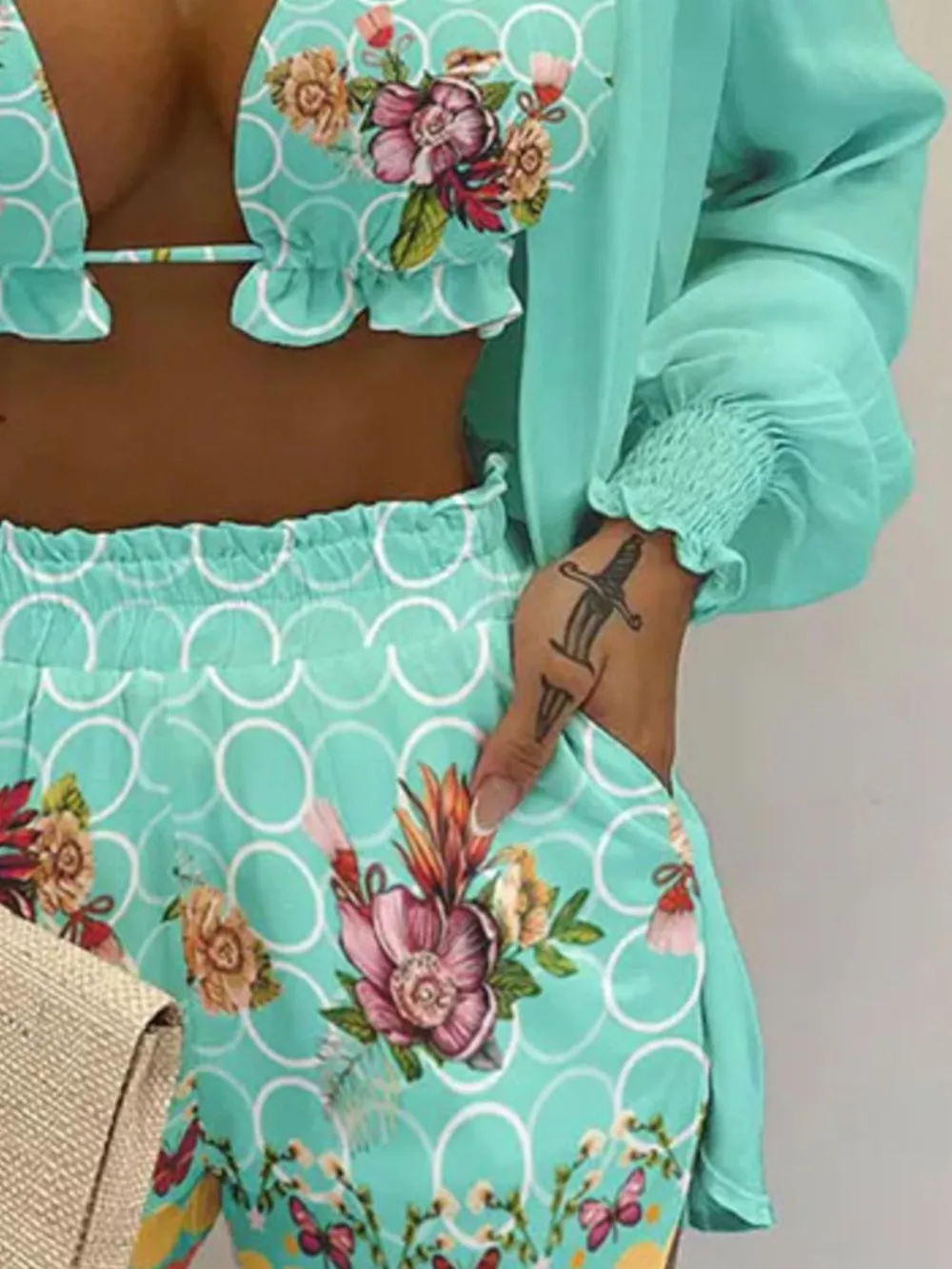 Full Size Halter Neck Cami & Shirt & Shorts 3-Piece Outfit Set Plus Size, image 15