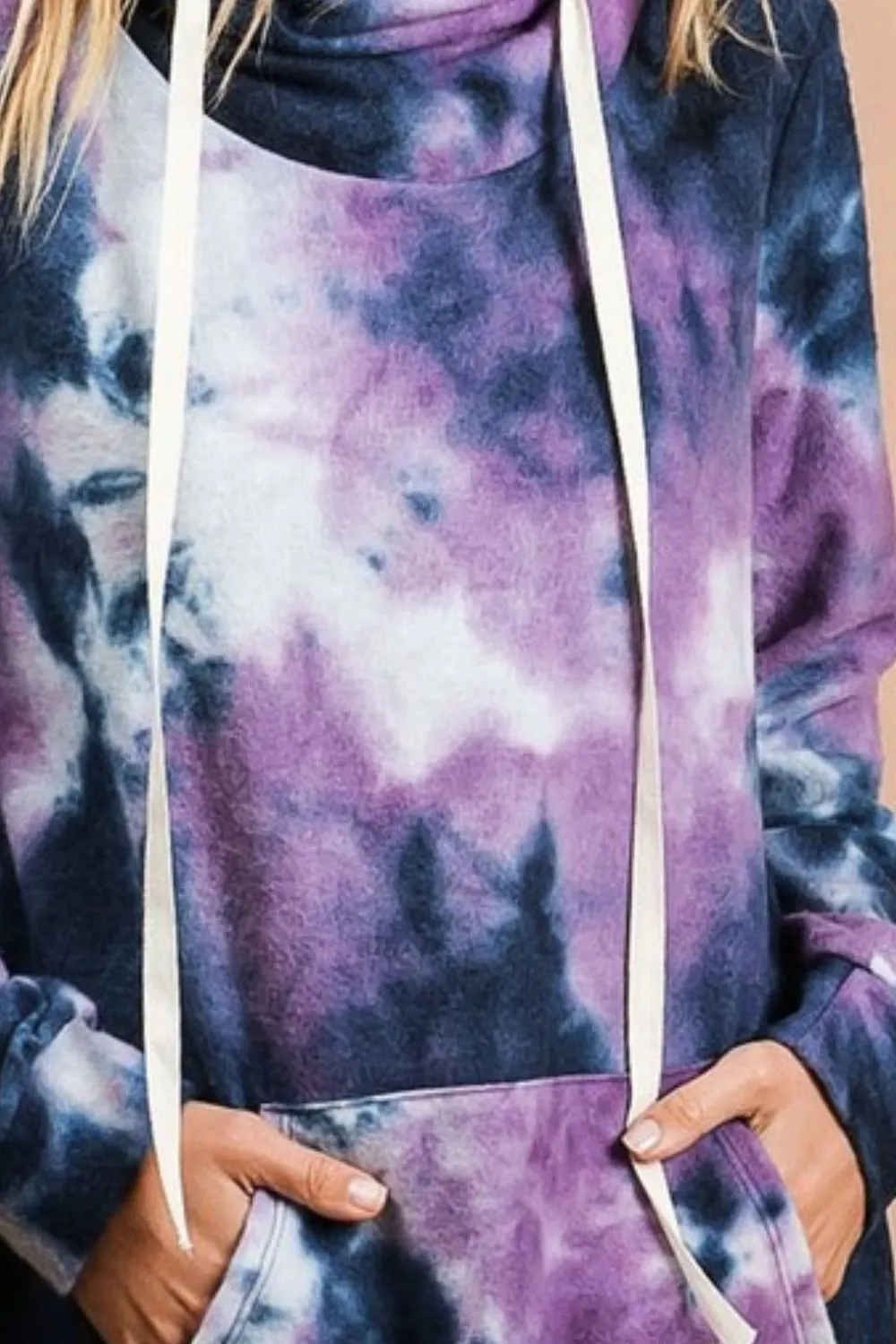 Brushed Tie Dye Overlapped Turtle Neck Sweatshirt, image 3