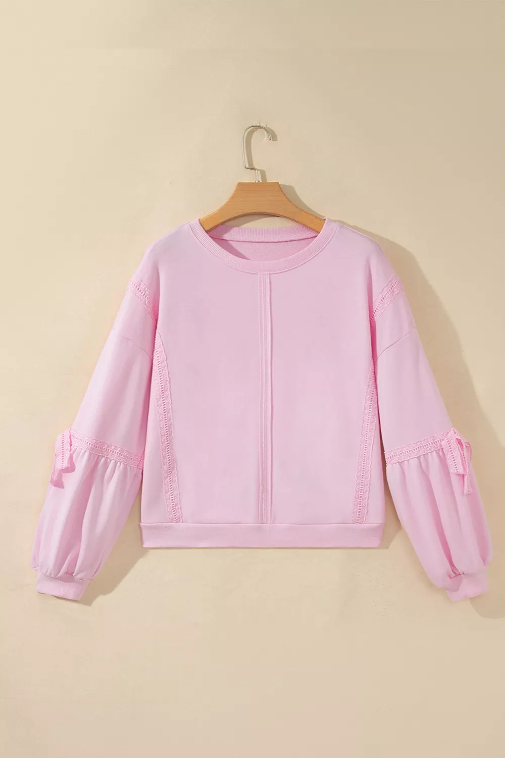 Solid Color Raw Seam Lace Detail Loose Casual Sweatshirt, image 4