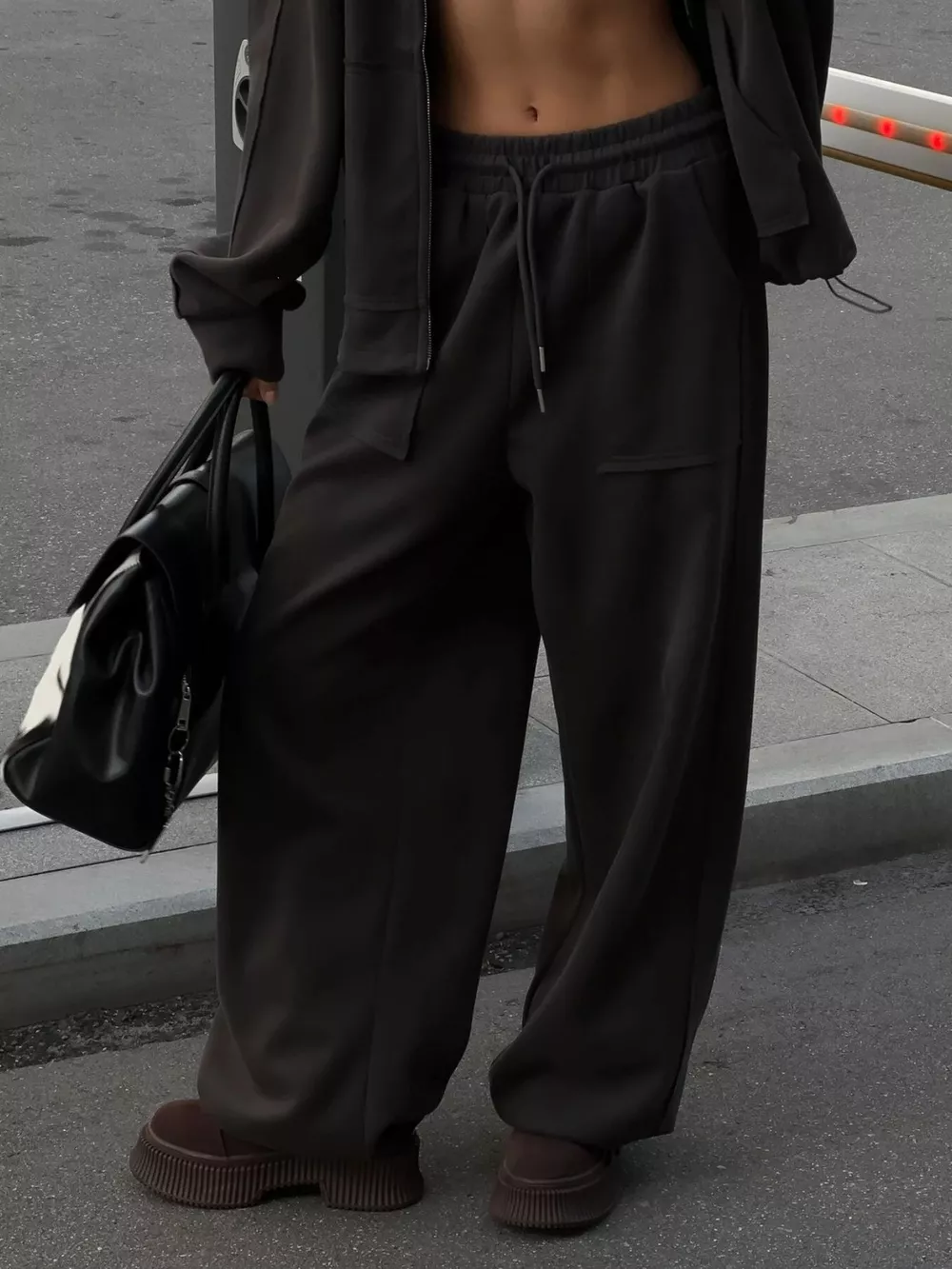Oversized Zip-Up Hoodie and Wide-Leg Pants Set, image 35